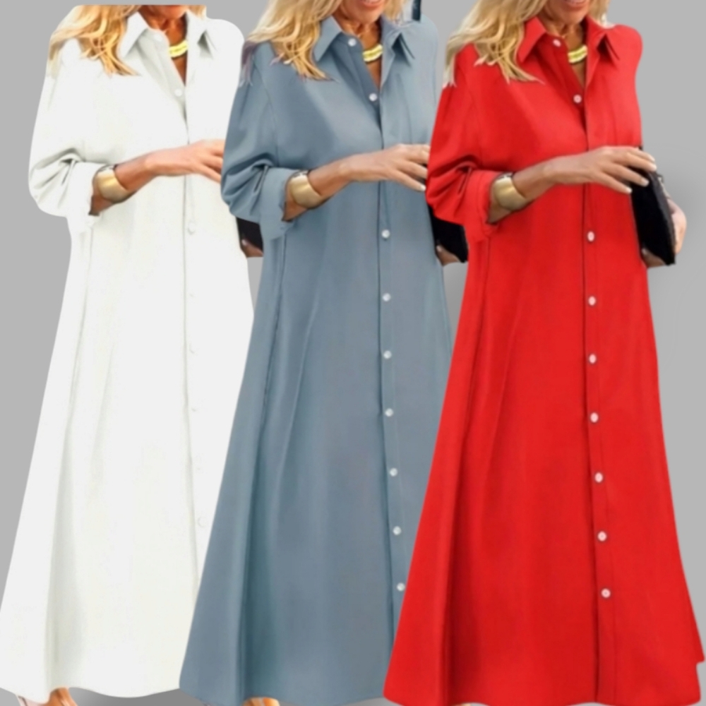 🛑BOGO FREE 🆕Chic Full Length Collared Shirt Dress - Picture 4 of 8